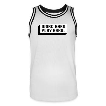 Work Hard. Play Hard. (Black) - Men's Basketball Jersey - white/black - Front - AI Model Male 185 dark (185cm)