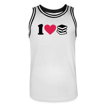 Minimalist I Love Books - Men's Basketball Jersey - white/black - Front - AI Model Male 185 dark (185cm)