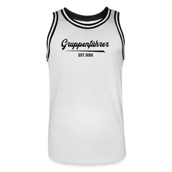Gruppenführer 2026 Feuerwehr Feuerwehrmann FFW - Männer Basketball-Trikot - Weiß/Schwarz - Vorne - AI Model Male 185 dark (185cm)
