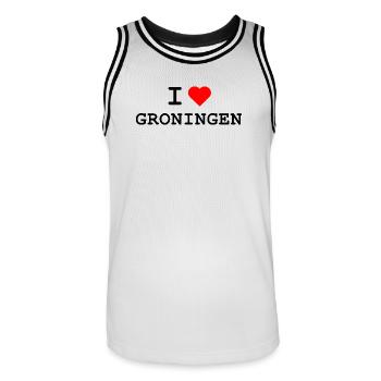 Ich liebe Groningen - I love Groningen - Men's Basketball Jersey - white/black - Front - AI Model Male 185 dark (185cm)