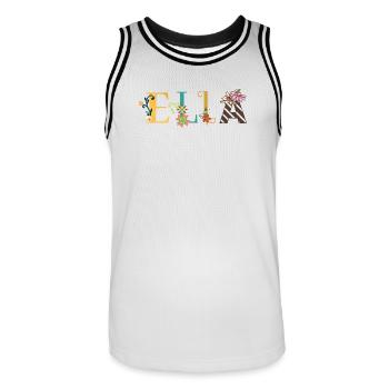 ELLA Namenskunst mit gestickten Blumen - Männer Basketball-Trikot - Weiß/Schwarz - Vorne - AI Model Male 185 dark (185cm)
