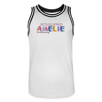 Schulkind Amelie Schule - Männer Basketball-Trikot - Weiß/Schwarz - Vorne - AI Model Male 185 dark (185cm)