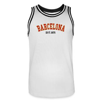 Barcelona_Est_1975 - Maillot de basket Homme - blanc/noir - Devant - AI Model Male 185 dark (185cm)