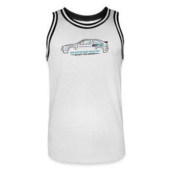 Youngtimer Coupe 90er Retro Tuning Style Classic  - Männer Basketball-Trikot - Weiß/Schwarz - Vorne - AI Model Male 185 dark (185cm)