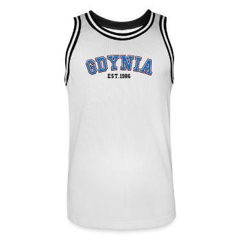 Gdynia Est. 1986 - Men's Basketball Jersey - white/black - Front - AI Model Male 185 dark (185cm)