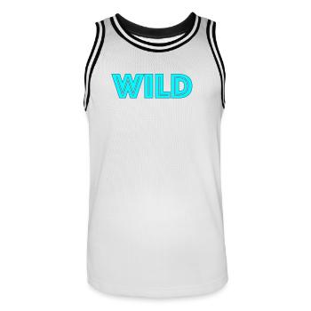 Lettrage néon sauvage - Maillot de basket Homme - blanc/noir - Devant - AI Model Male 185 dark (185cm)