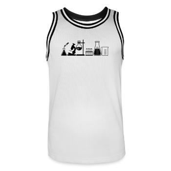 Laboratory with jars, microscope and tubes - Men's Basketball Jersey - white/black - Front - AI Model Male 185 dark (185cm)