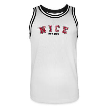 Nice Est. 1965 - Men's Basketball Jersey - white/black - Front - AI Model Male 185 dark (185cm)