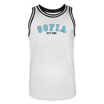 Sofia Est. 1996 - Men's Basketball Jersey - white/black - Front - AI Model Male 185 dark (185cm)