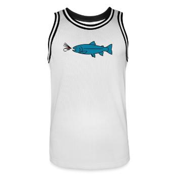 Fliegenfischen Forelle Biss Köder Vektor - Männer Basketball-Trikot - Weiß/Schwarz - Vorne - AI Model Male 185 dark (185cm)