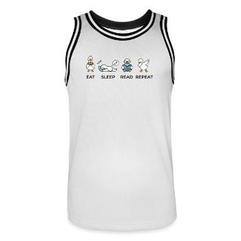 Mange, Dors, Lis, Répétez – Drôle de rat de bibliothèque - Maillot de basket Homme - blanc/noir - Devant - AI Model Male 185 dark (185cm)