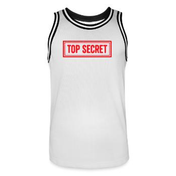 Topgeheimes Grunge-Gummistempel-Vintage-Siegeldesign - Männer Basketball-Trikot - Weiß/Schwarz - Vorne - AI Model Male 185 dark (185cm)