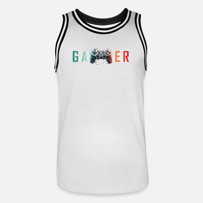 Gamer Exploding Controller Design - Men's Basketball Jersey - white/black