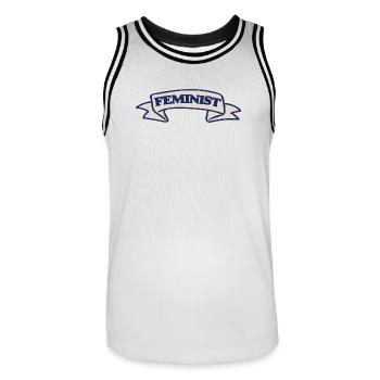 Feminist Crest Ribbon Design - Men's Basketball Jersey - white/black - Front - AI Model Male 185 dark (185cm)