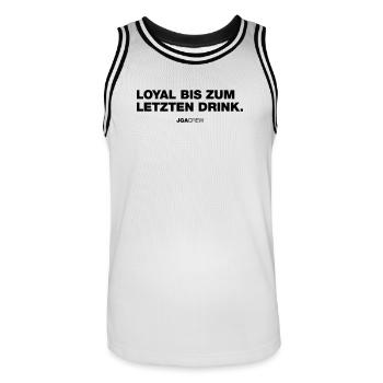 Loyal bis zum Letzten (JGA - Jungesellenabschied) - Männer Basketball-Trikot - Weiß/Schwarz - Vorne - AI Model Male 185 dark (185cm)