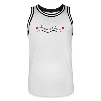 THANK YOU. MISTRESS. MASTER. THANK YOU MISTRESS - Men's Basketball Jersey - white/black - Front - AI Model Male 185 dark (185cm)