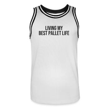 warehouse humor - Männer Basketball-Trikot - Weiß/Schwarz - Vorne - AI Model Male 185 dark (185cm)