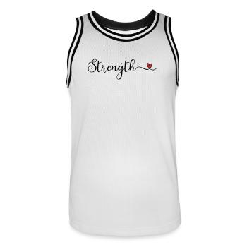 Strength Heart Typography - Men's Basketball Jersey - white/black - Front - AI Model Male 185 dark (185cm)
