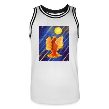 Kosmisch leuchtender Feuervogel: Cyber-Semurg - Männer Basketball-Trikot - Weiß/Schwarz - Vorne - AI Model Male 185 dark (185cm)