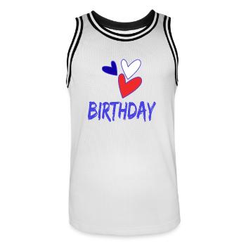 JAHRESTAG. ALLES GUTE ZUM GEBURTSTAG. ALLES GUTE ZUM GEBURTSTAG. - Männer Basketball-Trikot - Weiß/Schwarz - Vorne - AI Model Male 185 dark (185cm)