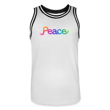 Colorful peace lettering in arrow design - Men's Basketball Jersey - white/black - Front - AI Model Male 185 dark (185cm)