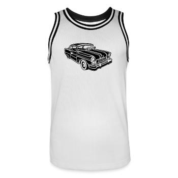 Chevy Cadilac / Muscle Car 02_schwarz - Männer Basketball-Trikot - Weiß/Schwarz - Vorne - AI Model Male 185 dark (185cm)