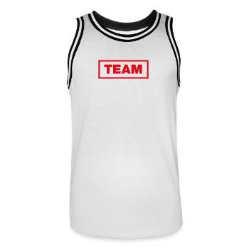 ÉQUIPE (typo, rouge, contour) - Maillot de basket Homme - blanc/noir - Devant - AI Model Male 185 dark (185cm)