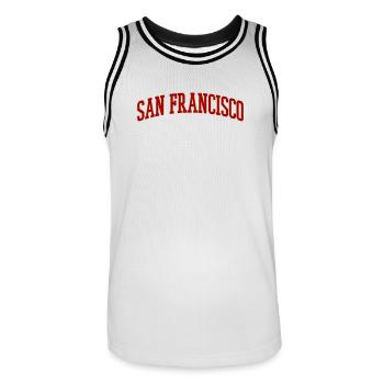 San Francisco Bogen Schriftzug Vintage - Männer Basketball-Trikot - Weiß/Schwarz - Vorne - AI Model Male 185 dark (185cm)