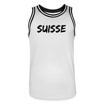 SCHWEIZ. LAND. GENF. HUMOR. FLAGGE. GENF. - Männer Basketball-Trikot - Weiß/Schwarz - Vorne - AI Model Male 185 dark (185cm)