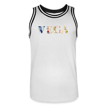 VIGA Namenskunst mit gestickten Blumen - Männer Basketball-Trikot - Weiß/Schwarz - Vorne - AI Model Male 185 dark (185cm)