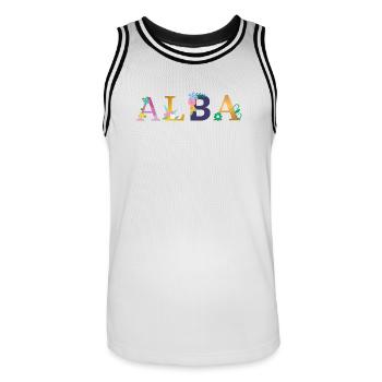 ALBA Name mit Blumen geschmückt - Männer Basketball-Trikot - Weiß/Schwarz - Vorne - AI Model Male 185 dark (185cm)