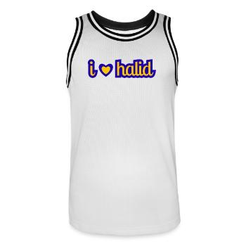 I love Halid (Bešlić) - Men's Basketball Jersey - white/black - Front - AI Model Male 185 dark (185cm)