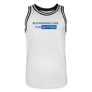 Les marque-pages, c’est pour les affiches ! Conception de livres - Maillot de basket Homme - blanc/noir - Devant - AI Model Male 185 dark (185cm)