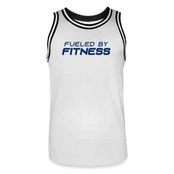 Alimenté par la forme physique - Sport - Salle de sport - Athlétisme - Maillot de basket Homme - blanc/noir - Devant - AI Model Male 185 dark (185cm)