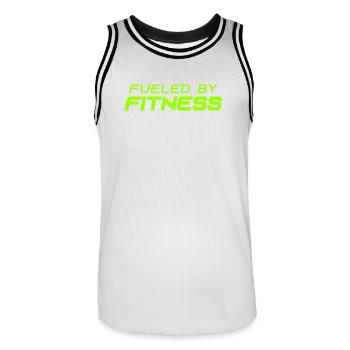 Alimenté par la forme physique - Sport - Salle de sport - Athlétisme - Maillot de basket Homme - blanc/noir - Devant - AI Model Male 185 dark (185cm)
