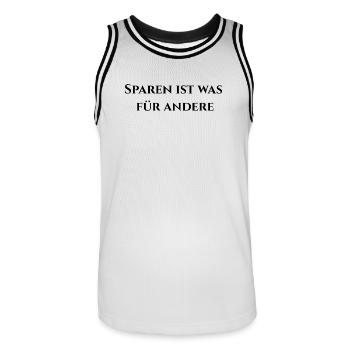 Sparen ist was für andere - Männer Basketball-Trikot - Weiß/Schwarz - Vorne - AI Model Male 185 dark (185cm)