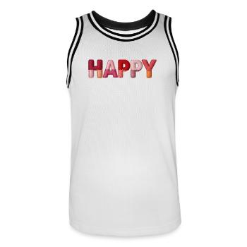 Happy Stoff Optik Typografie Trend - Männer Basketball-Trikot - Weiß/Schwarz - Vorne - AI Model Male 185 dark (185cm)