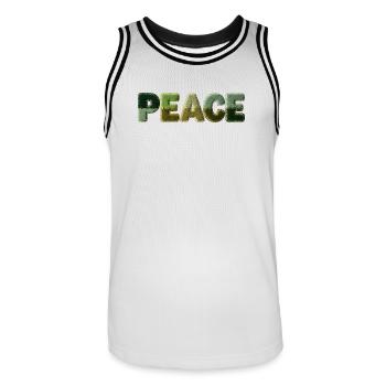 Peace Schriftzug Patchwork Look 70er Stil - Männer Basketball-Trikot - Weiß/Schwarz - Vorne - AI Model Male 185 dark (185cm)