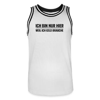 Ich bin nur hier weil ich Geld brauche - Männer Basketball-Trikot - Weiß/Schwarz - Vorne - AI Model Male 185 dark (185cm)