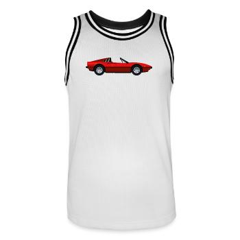 ROTER SPORTWAGEN - Männer Basketball-Trikot - Weiß/Schwarz - Vorne - AI Model Male 185 dark (185cm)