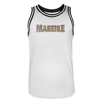 First name Mareike - Men's Basketball Jersey - white/black - Front - AI Model Male 185 dark (185cm)