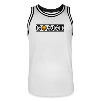 Coach - Männer Basketball-Trikot - Weiß/Schwarz - Vorne - AI Model Male 185 dark (185cm)