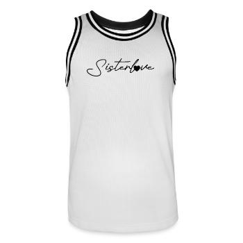 Sisterlove black - Men's Basketball Jersey - white/black - Front - AI Model Male 185 dark (185cm)