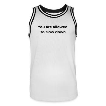 Rappel attentif | Vous avez le droit de ralentir - Maillot de basket Homme - blanc/noir - Devant - AI Model Male 185 dark (185cm)
