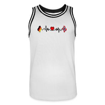 Cardio heart with Flag Germany and flag Norway - Men's Basketball Jersey - white/black - Front - AI Model Male 185 dark (185cm)