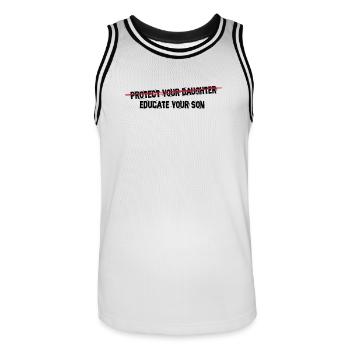 protect your daughter, educate your son - Männer Basketball-Trikot - Weiß/Schwarz - Vorne - AI Model Male 185 dark (185cm)