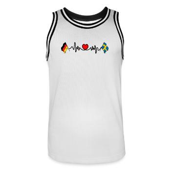 Cardio coeur avec drapeau Allemagne et drapeau Suède - Maillot de basket Homme - blanc/noir - Devant - AI Model Male 185 dark (185cm)