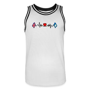 Yorkshire + heartbeat + Great Britain flag - Men's Basketball Jersey - white/black - Front - AI Model Male 185 dark (185cm)