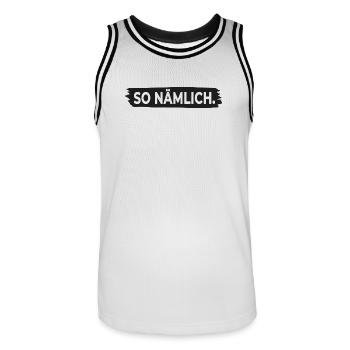 THAT'S HOW IT IS. – Minimalist statement design - Men's Basketball Jersey - white/black - Front - AI Model Male 185 dark (185cm)