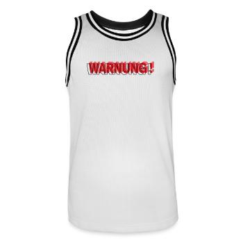 Warning - Modernes Statement Design - Männer Basketball-Trikot - Weiß/Schwarz - Vorne - AI Model Male 185 dark (185cm)